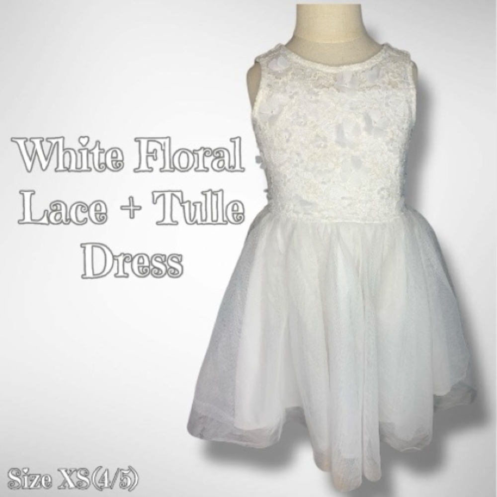 White Floral Lace + Tulle Dress